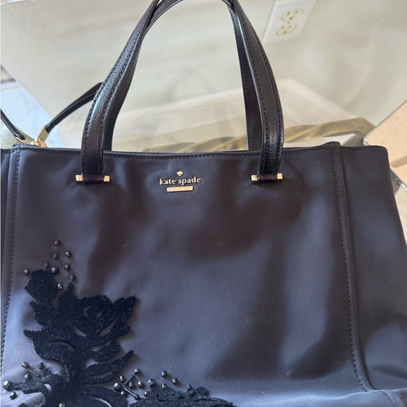 KATE SPADE NY Dawn Place Black Embellished Nylon Tote with Leather Trim NWOT - Picture 5 of 14